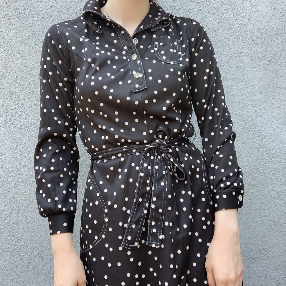 Black + White Vintage Polka Dot Long Sleeve Dress